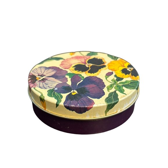 Vintage Potpourri Designs Pansy Tin 2 wick candle Floral Scent 1991 New - Picture 2 of 10
